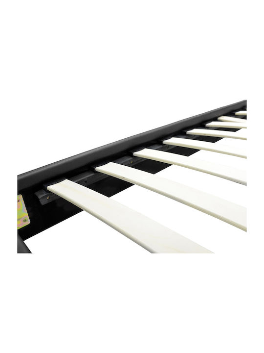 Nevil Pat Single Tapitat cu Piele Ecologică Negru cu Plăci Potrivit pentru Saltea 100x200cm