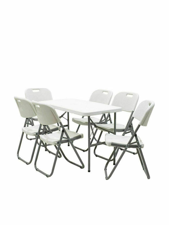 Rodeo Outdoor Dinner Foldable Table with Plastic Surface and Metal Frame White 122x60x74cm