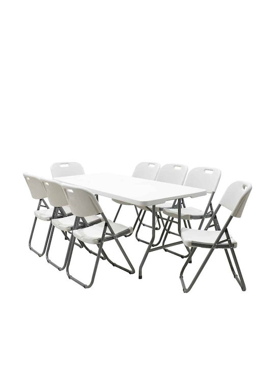 Plastic Masa Catering pentru spații exterioare Pliabil cu schelet metalic Rodeo Alb 183x76x74buc