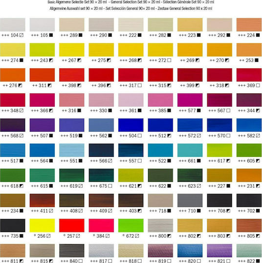 Royal Talens Amsterdam All Acrylics Acrylic Paint Set in Multicolour color 20ml 90pcs