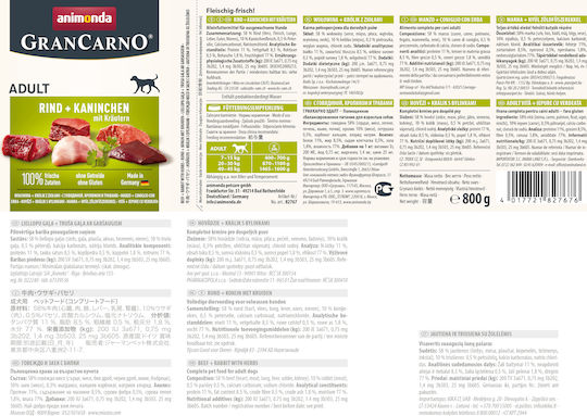 Animonda Gran Carno Original Nassfutter Hunde in Dose mit Rindfleisch ohne Getreide 800gr