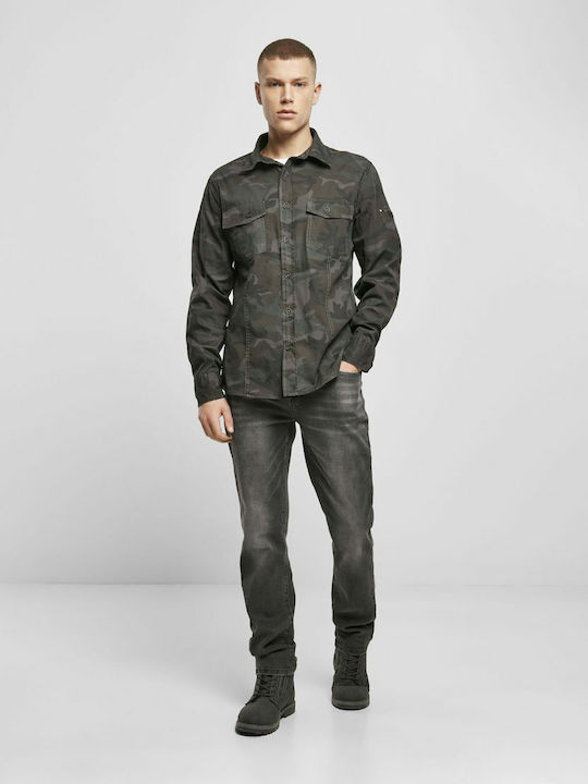 Woodland Camo Μακρυμάνικo Βαμβακερό Πουκάμισο σε Στενή Γραμμή Camo Olive Camo
