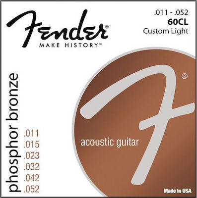 Fender Сет 80/20 Бронз Хорди за Акустична китара 60CL Phosphor Bronze По поръчка Леки 11 - 52"