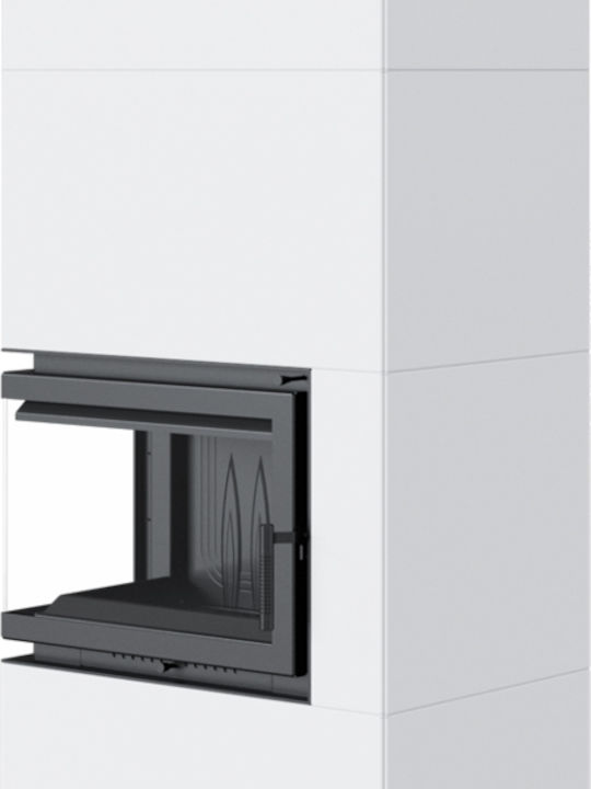 Kratki Simple Box L S Wood Fireplace Insert with Left Corner Window 8kW Bianco