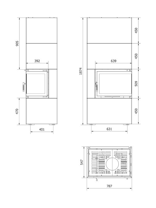 Kratki Simple Box P S Șemineu cu inserție Lemn 8kW Colțul din dreapta cu o ușă care se deschide Alb