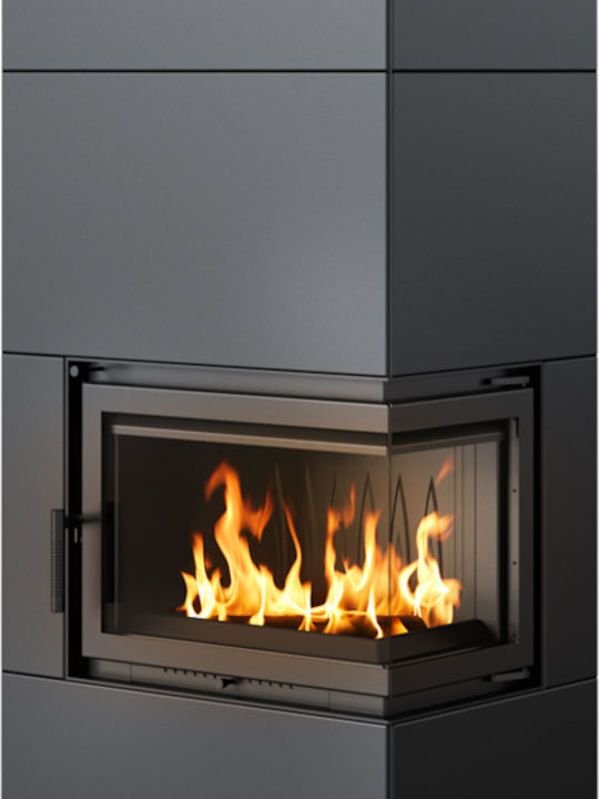 Kratki Simple Box P S Kaminofen Holz 8kW Rechte Ecke mit einer zu öffnenden Tür Schwarz