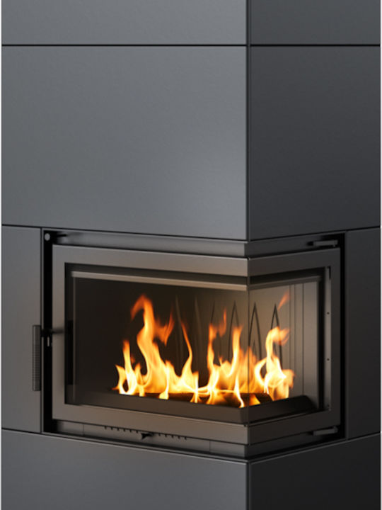 Kratki Simple Box P S Kaminofen Holz 8kW Rechte Ecke mit einer zu öffnenden Tür Schwarz
