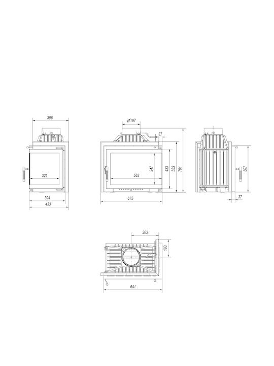 Kratki Simple M S P BS Wood Cassette Fireplace Insert with Right Corner Window 11kW