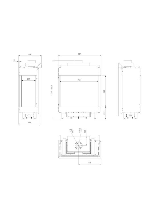 Kratki Leo P 76 62 G31 37 MBAR Șemineu cu inserție Lemn 5.1kW Colțul din dreapta cu ușă fixă