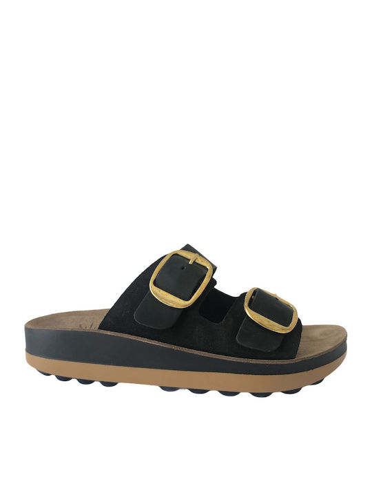 Lisa 23 Leather Women's Flat Sandals in Black Color