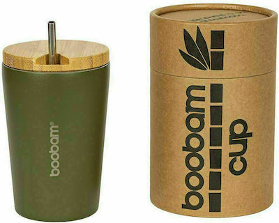 Boobam Cup Lite Ποτήρι Νερού από Bamboo σε Πράσινο Χρώμα με Καλαμάκι 350ml