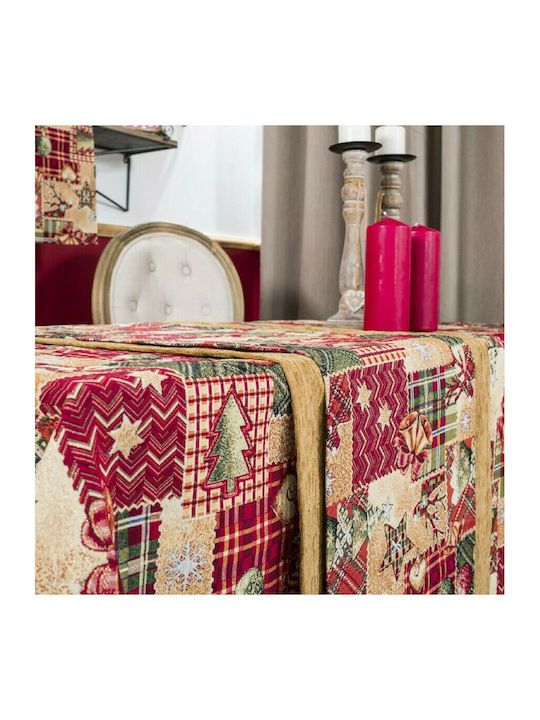 Teoran Tinsel Christmas Tablecloth Square Fabric Red L90xW90cm.