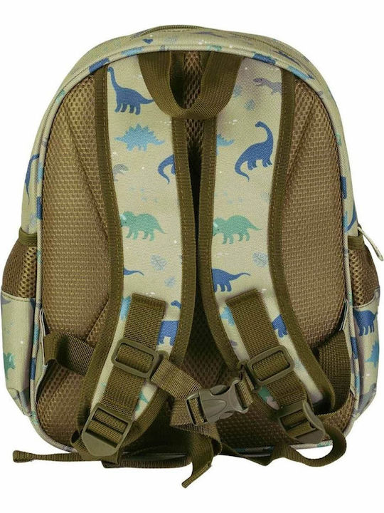 A Little Lovely Company Dinosaurs School Bag Backpack Kindergarten Green with Water Bottle Holder 13Liters