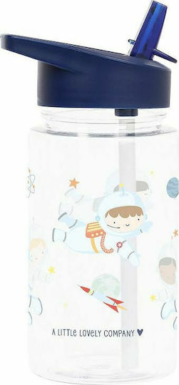 A Little Lovely Company Kids Water Bottle Plastic with Straw Blue 450ml
