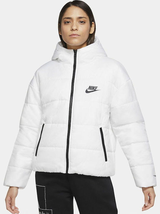 Sportswear Κοντό Γυναικείο Puffer Μπουφάν για Χειμώνα Λευκό