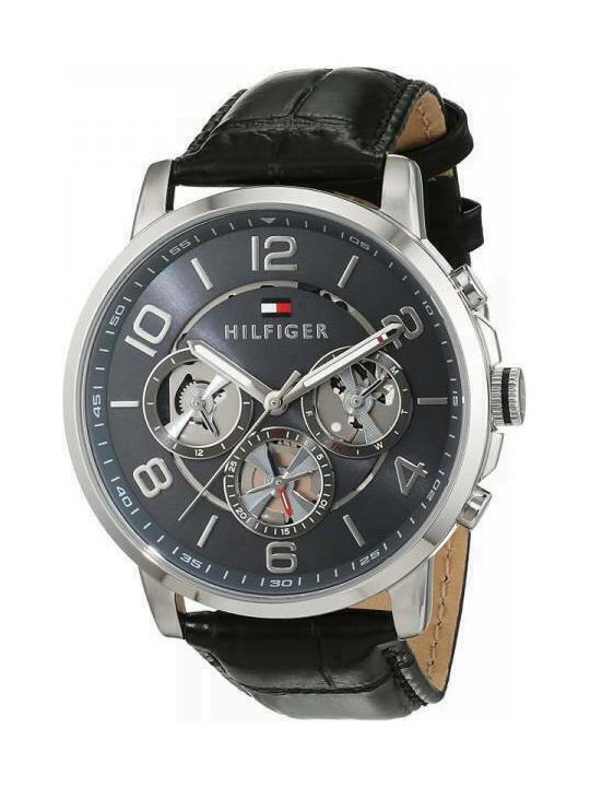 Tommy Hilfiger Keagan Мъжки Часовник 45mm Хронограф На Батерия с Черна Кожена Каишка