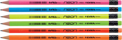 Lyra Neon Set de 6 Creioane HB cu Radieră