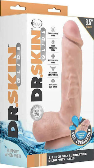 Dr. Skin Glide Self Lubricating Ρεαλιστικό Dildo με Όρχεις και Βεντούζα Vanilla 22cm