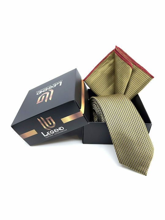 Legend Accessories Σετ Ανδρικης Γραβάτας με Σχέδια σε Χρυσό Χρώμα