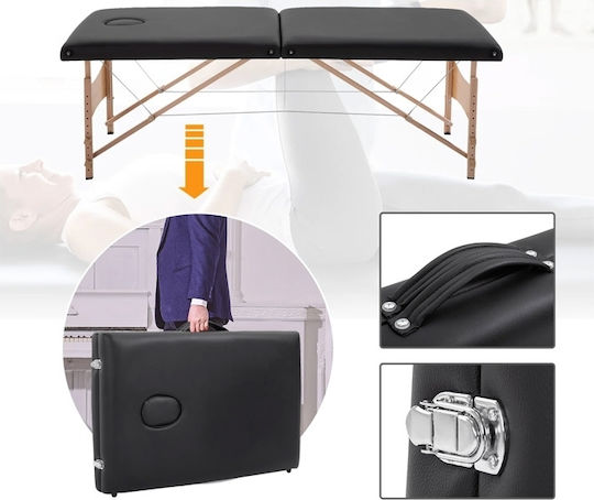 HomCom Wooden Portable Black Massage and Physiotherapy Bed 186x60cm