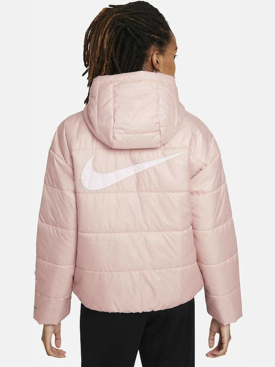 Nike Sportswear Therma Fit Repel Κοντό Γυναικείο Puffer Μπουφάν για Χειμώνα Ροζ