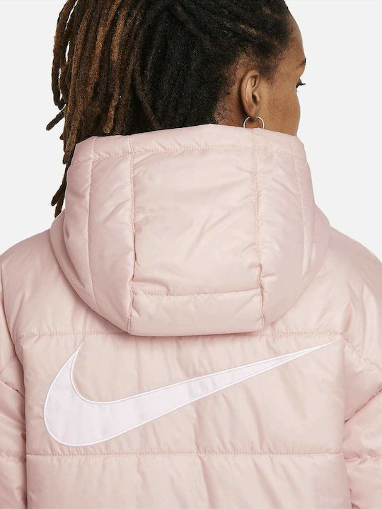 Sportswear Women's Short Puffer Jacket for Winter with Hood Pink