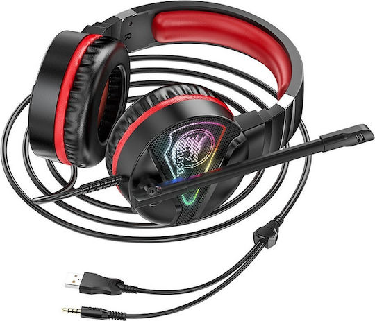 Hoco W104 Over Ear Gaming Headset με σύνδεση 3.5mm / USB Κόκκινο