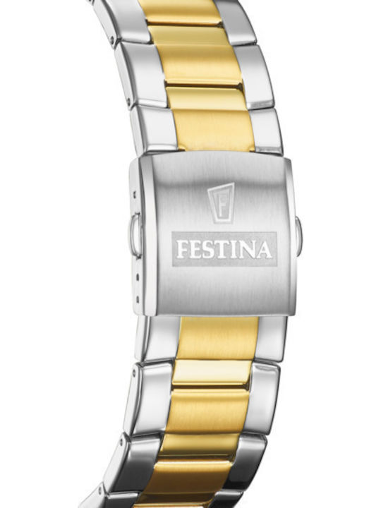 Festina Ανδρικό Ρολόι 45.5mm Χρονογράφος Μπαταρίας με Χρυσό Μεταλλικό Μπρασελέ