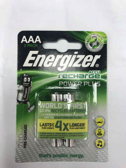 Energizer Power Plus Επαναφορτιζόμενες Μπαταρίες AAA Ni-MH 700mAh 1.2V 2τμχ
