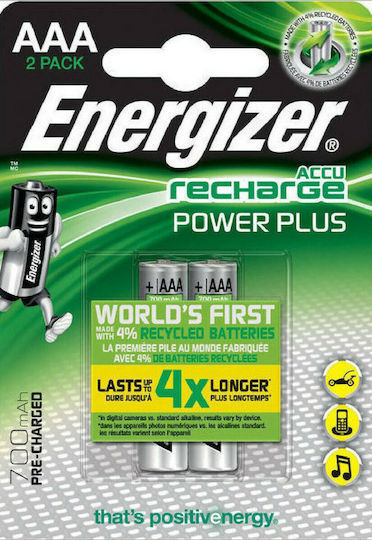 Energizer Power Plus Επαναφορτιζόμενες Μπαταρίες AAA Ni-MH 700mAh 1.2V 2τμχ