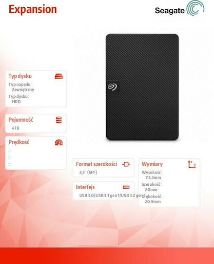 Seagate Expansion Portable USB 3.0 Extern HDD 4TB 2.5