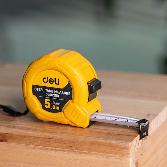 Deli Tape Measure with Auto-Rewind 25mm x 5m E