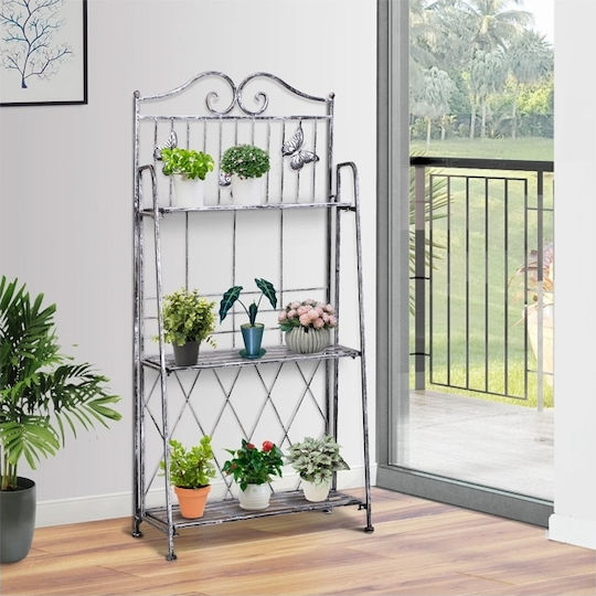 Outsunny Folding Planter Levels Pot Stand Metal Gray 44cmx25cmx96cmcm.