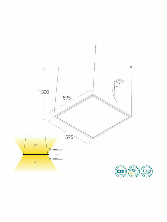 Fan Europe Square Pendant LED Panel 40W with Warm to Cool White Light 60x60cm