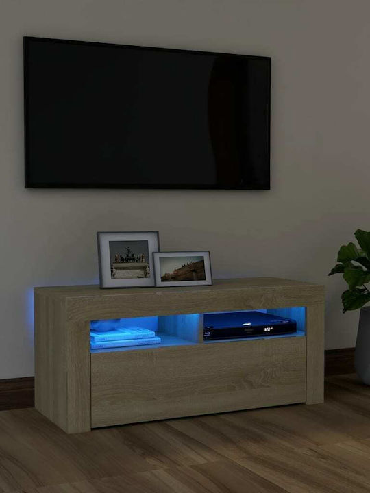 Solid Wood TV Furniture with LED Lighting Sonoma L90xW35xH40cm