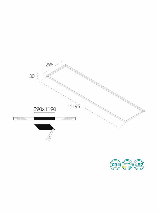 Fan Europe Panou LED Încastrat Rectangular 40W cu Lumină Albă Rece 6000K 120x30cm