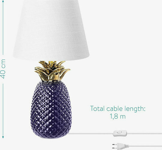 Navaris Pineapple Ceramic Table Lamp for Socket E27 with White Shade and Purple Base