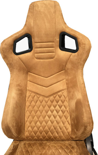 Carner Комплект колички за кола Кошница Седалки за кола Bucket RS Suede Alcantara Beige с бежови шевове - комплект от 2 броя Бежов