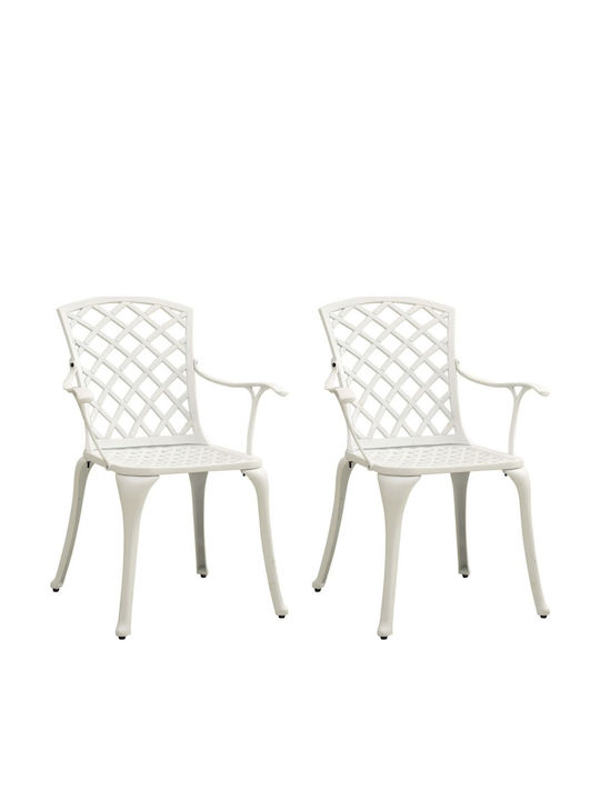 Bistro Dining Room Set for Small Outdoor Spaces 3 Pieces White with Umbrella Holder
