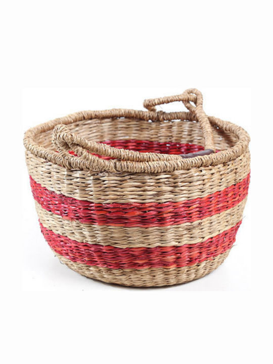 Soulworks Set of Decorative Baskets Straw with Handles Red-Natural 5pcs