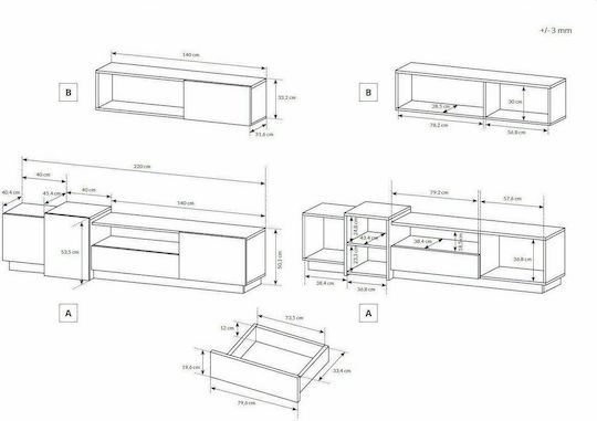 3D Living Room TV Unit White / Golden L300xW45xH180cm