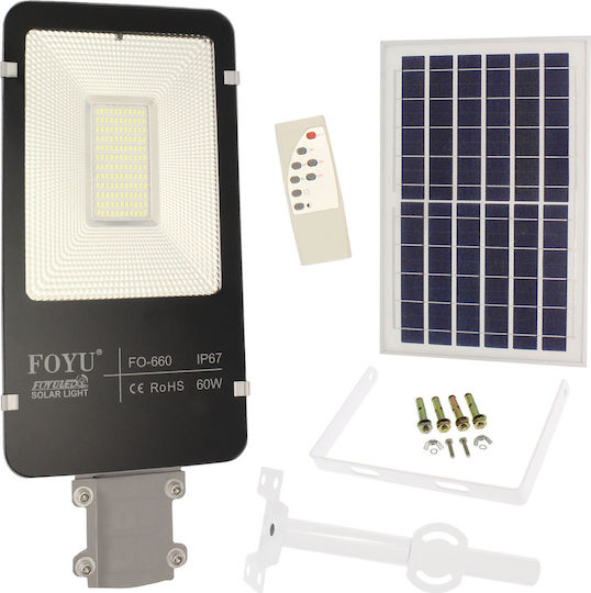 Foyu Straßen-Solarleuchte 60W 5400lm Kaltweiß 6000K mit Fotokontakt und Fernbedienung IP67