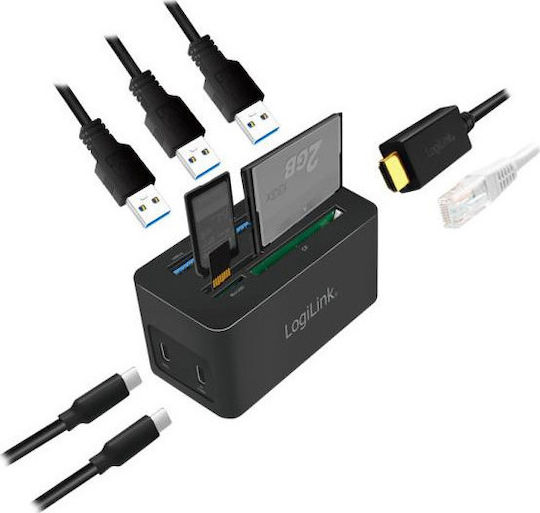 LogiLink USB-C Docking Station με HDMI 4K PD Ethernet Μαύρο (UA0370)