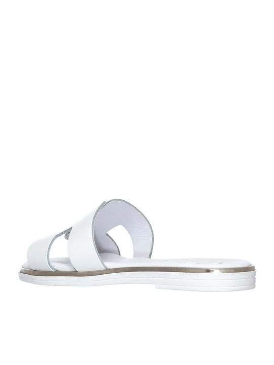 2044 Leather Women's Flat Sandals in White Color