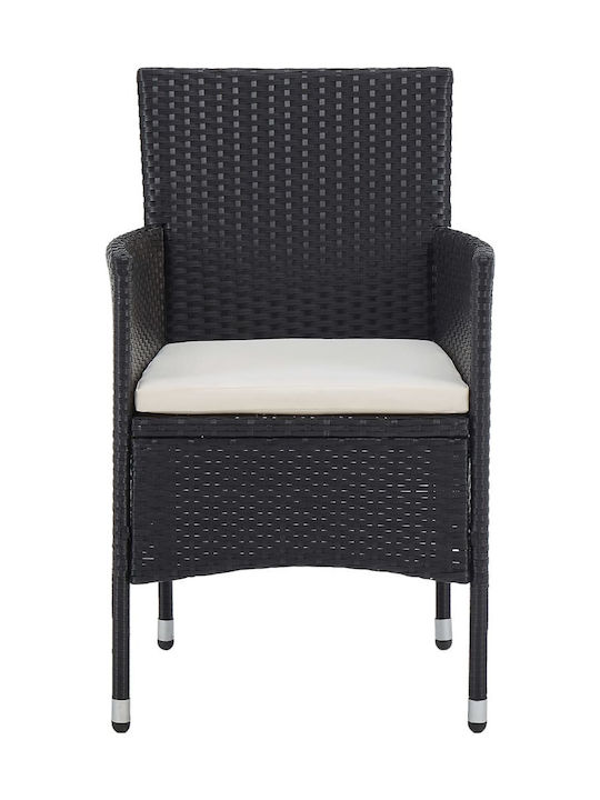 Outdoor Chair Rattan Black / Cream Pillow with Cushion 2pcs 52x57x84cm