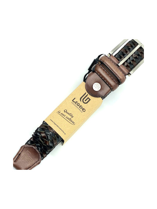 Elastic Men's Belt Leather Knitted Blue / Brown