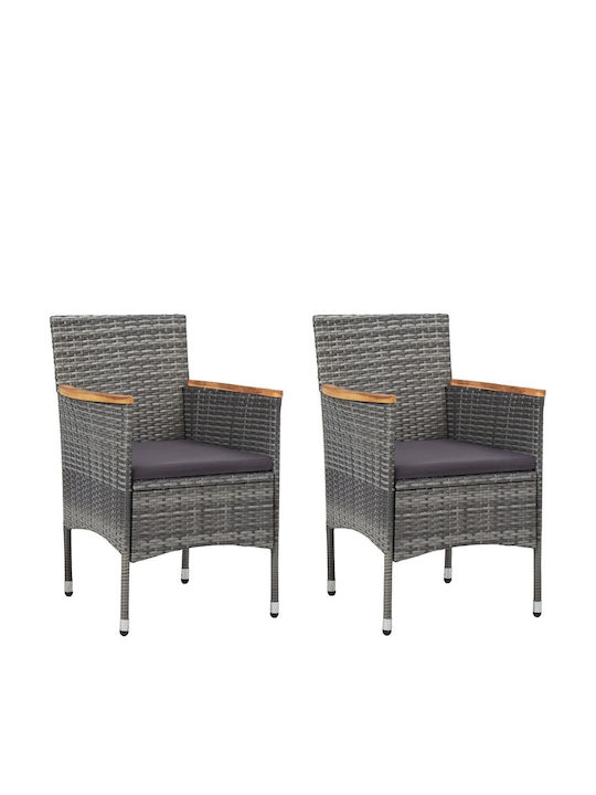 Outdoor Chair Rattan Grey / Dark Grey Pillow with Cushion 2pcs 52x57x84cm