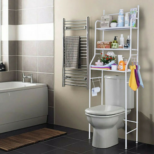 TM-0090 Boden Badezimmerregal Metallisch mit 3 Regalböden 47x25x156cm Weiß