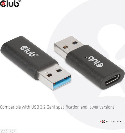 Club3D Μετατροπέας USB-A male σε USB-C female 1τμχ CAC-1525