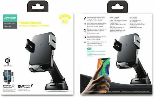 Joyroom Car Mobile Mount 4.6" - 6.8" with Adjustable Hooks and Wireless Charging Black